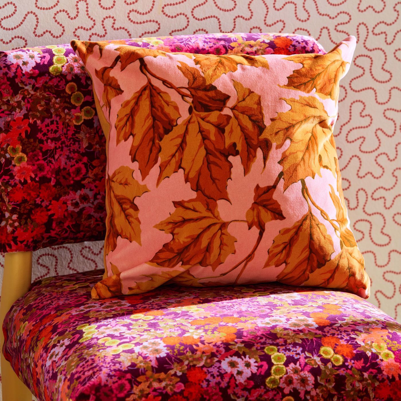 Dappled Leaf Room Fabric - Amber/Rose