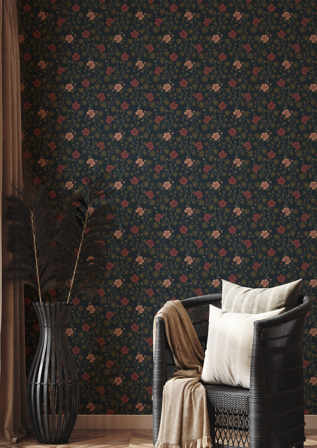 Hallie Wallpaper - Midnight - Summer Gray
