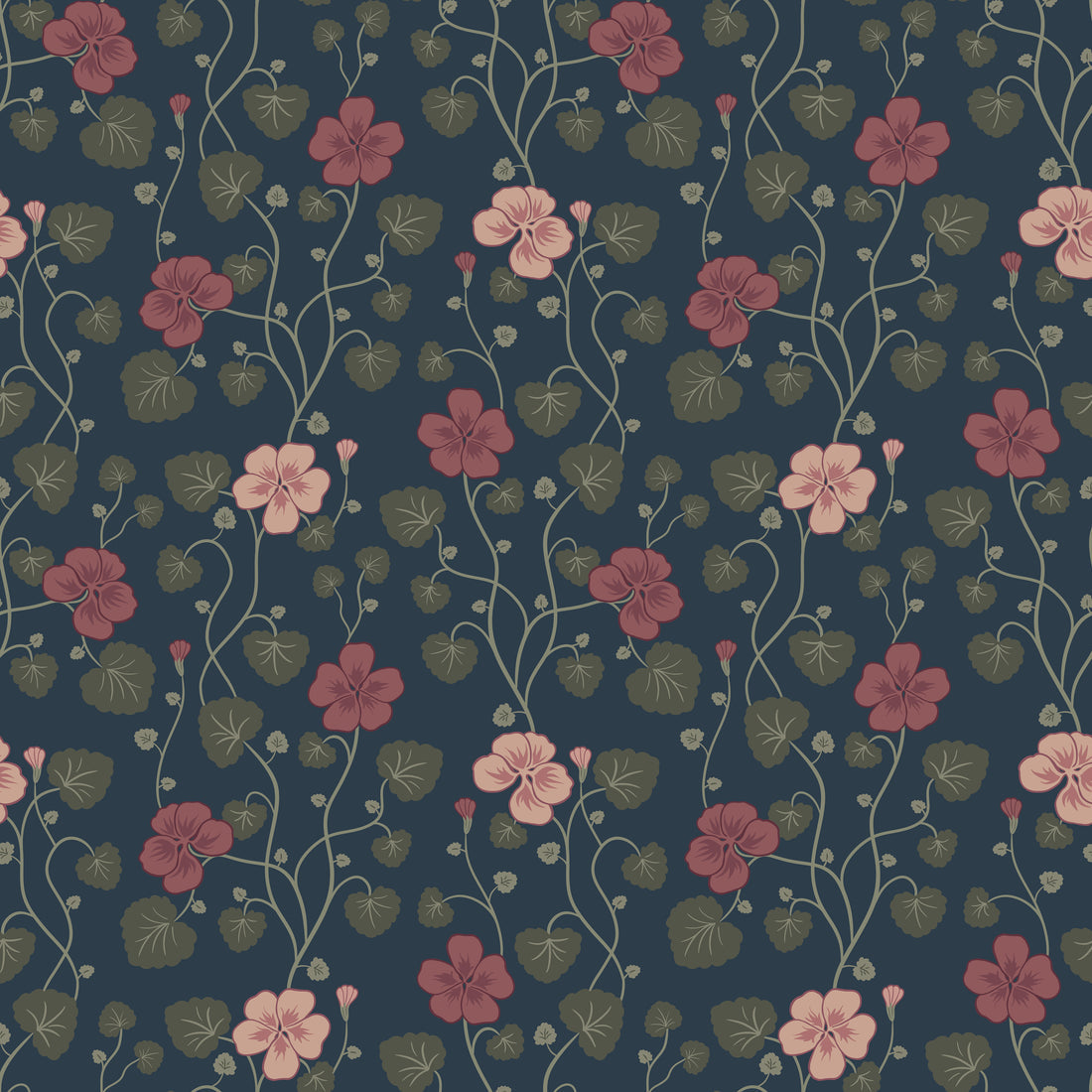 Hallie Wallpaper - Midnight - Summer Gray
