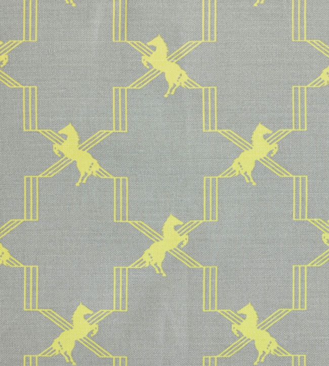 Horse Trellis Fabric - Acid Yellow On Grey - BGF020201 - Barneby Gates