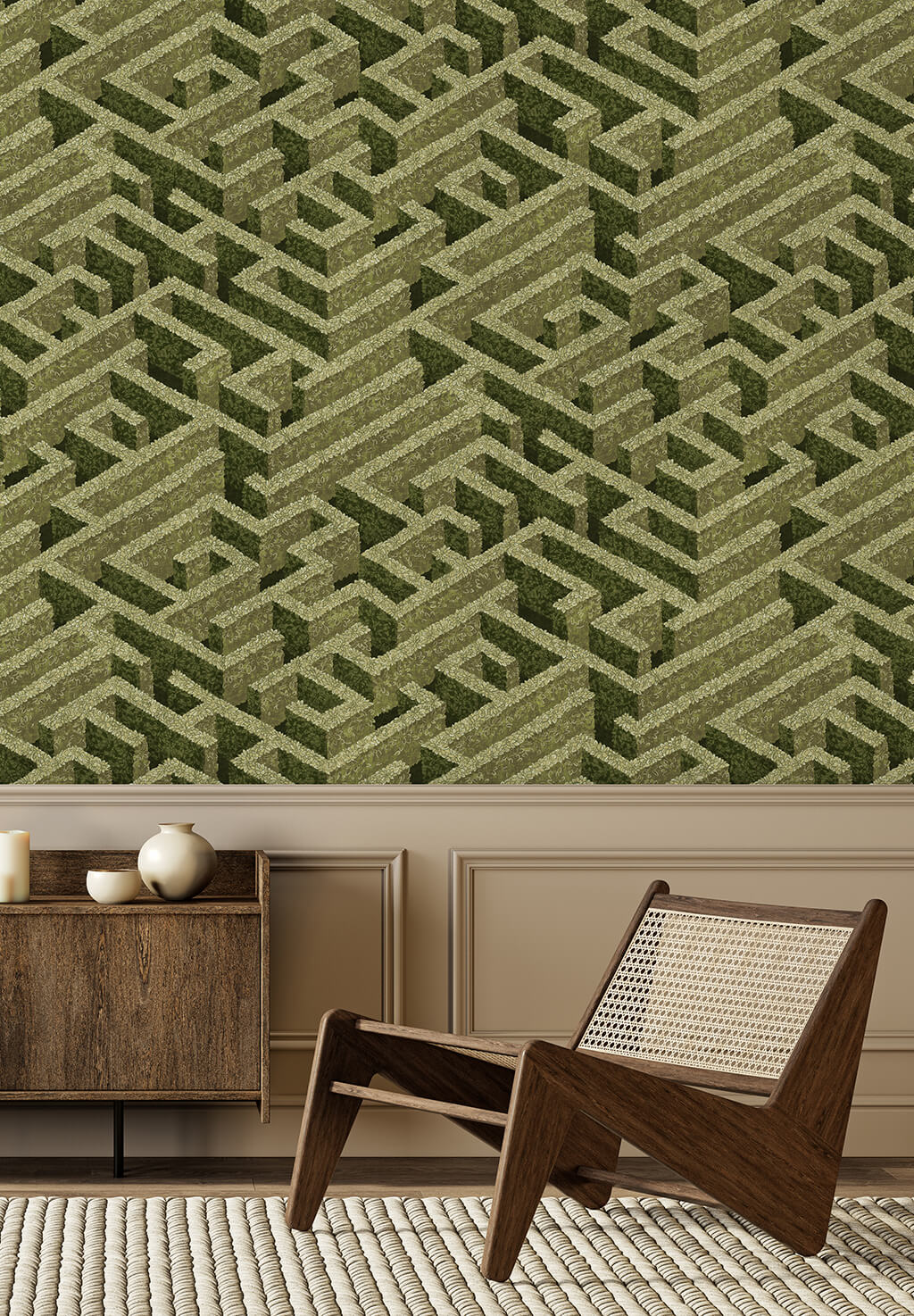Labyrinth Room Wallpaper | Olive