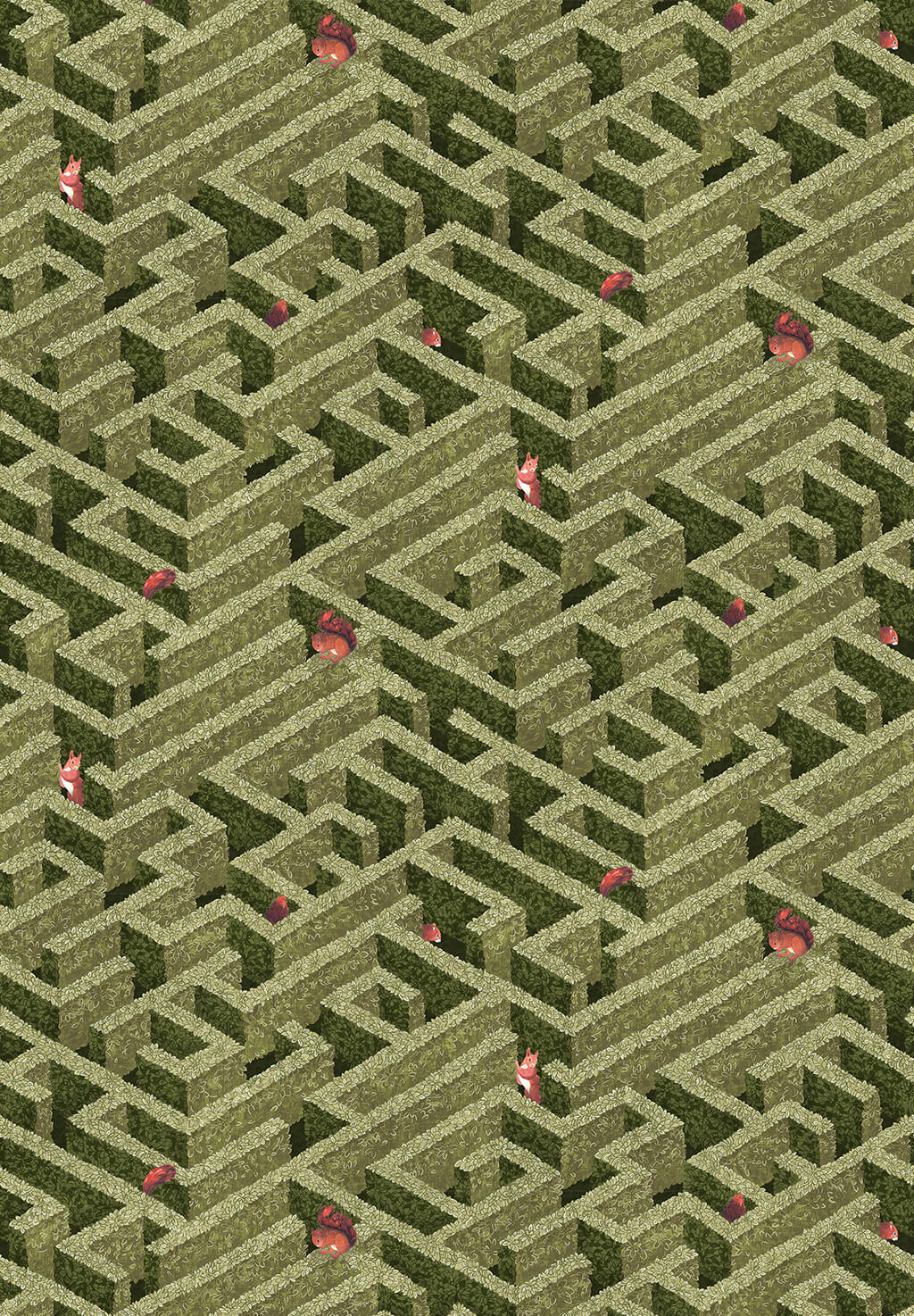 Labyrinth with Squirrel Wallpaper | Olive