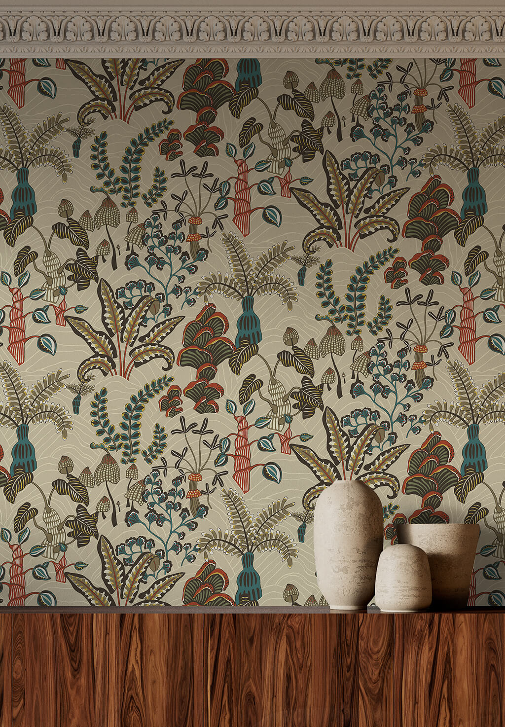 Woodland Floor Room Wallpaper | Stone and Teal