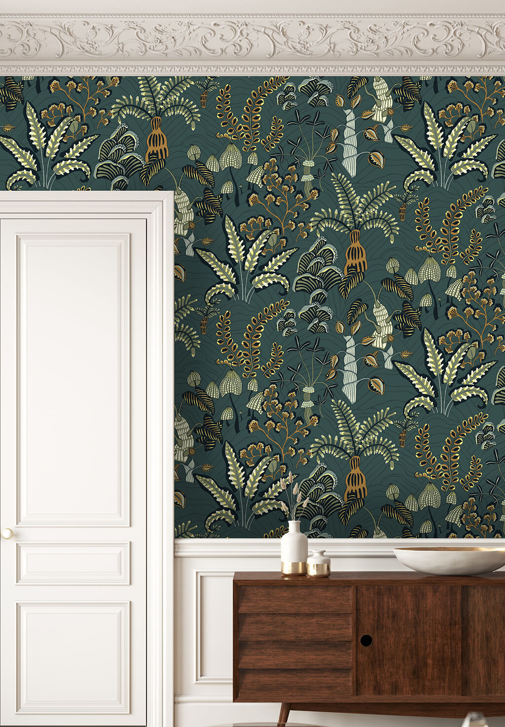 Woodland Floor Room Wallpaper | Petrol and Sage