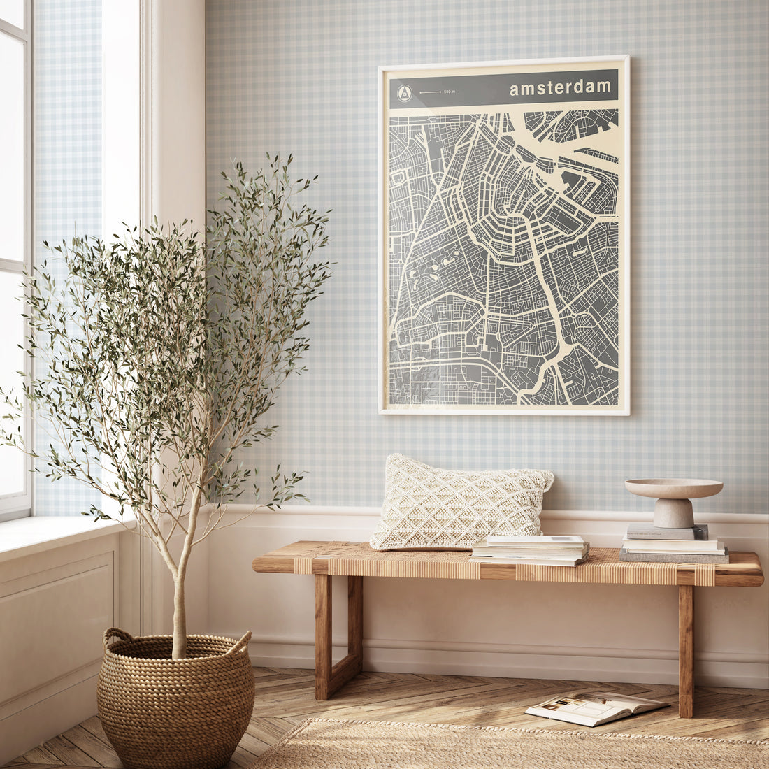 Kontroller Checks Wallpaper - Blue - Summer Gray
