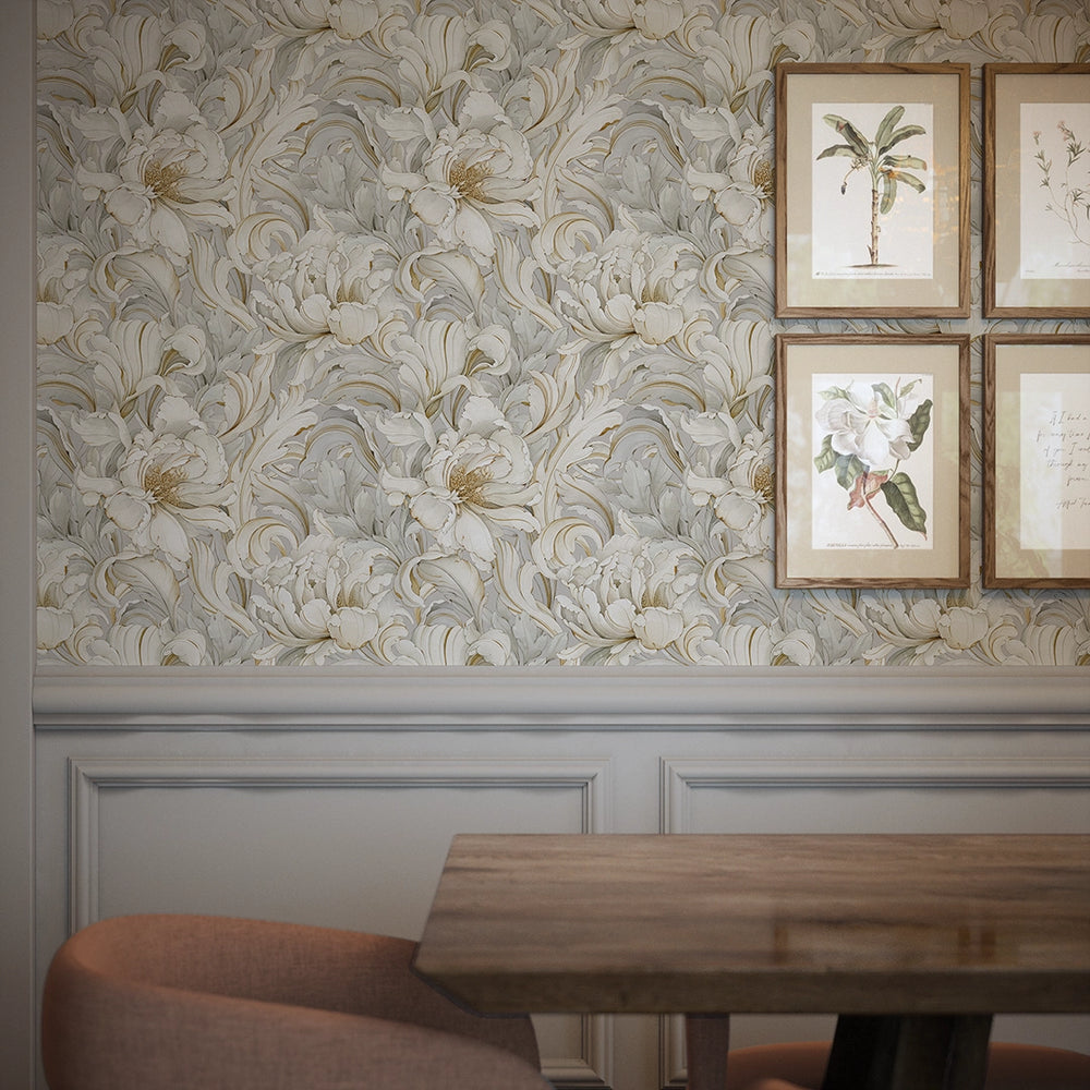 LAN100338 - Lily of the Manor Wallpaper - Vintage Grey - Lucie Annabel