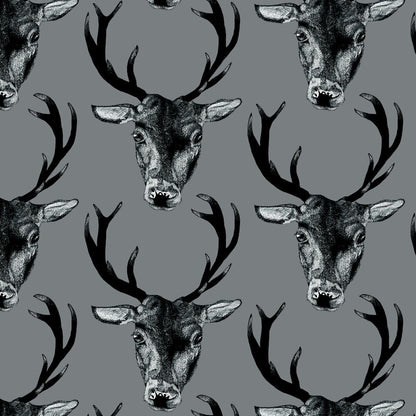 Stag Head Wallpaper - Grey - The Graduate Collection