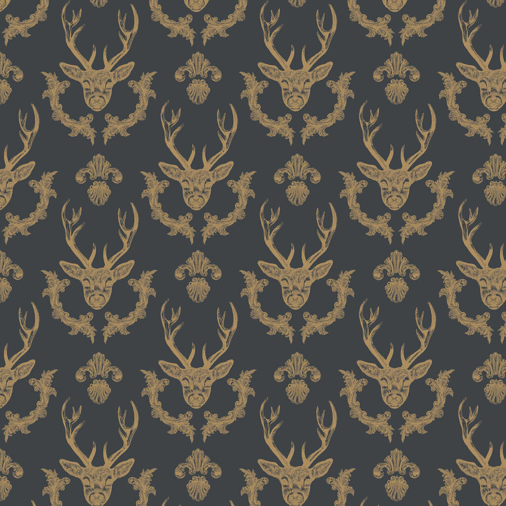 King Of The Wood Wallpaper - Charcoal / Gold - The Graduate Collection