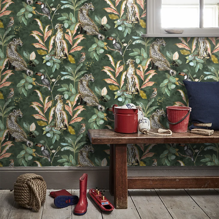 Cheetah Wallpaper - Green - The Graduate Collection