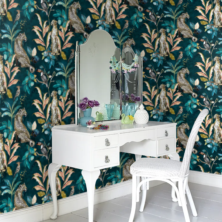Cheetah Wallpaper - Teal - The Graduate Collection