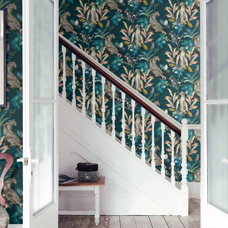 Cheetah Wallpaper - Teal - The Graduate Collection