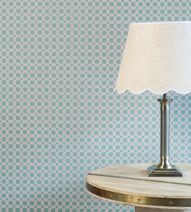 Lattice Cane Wallpaper - Light Olive / Red - BG2500201 - Barneby Gates