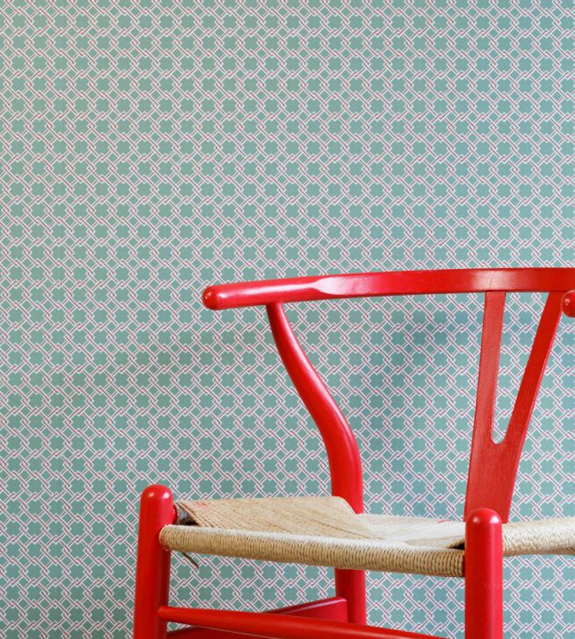 Lattice Cane Wallpaper - Light Olive / Red - BG2500201 - Barneby Gates