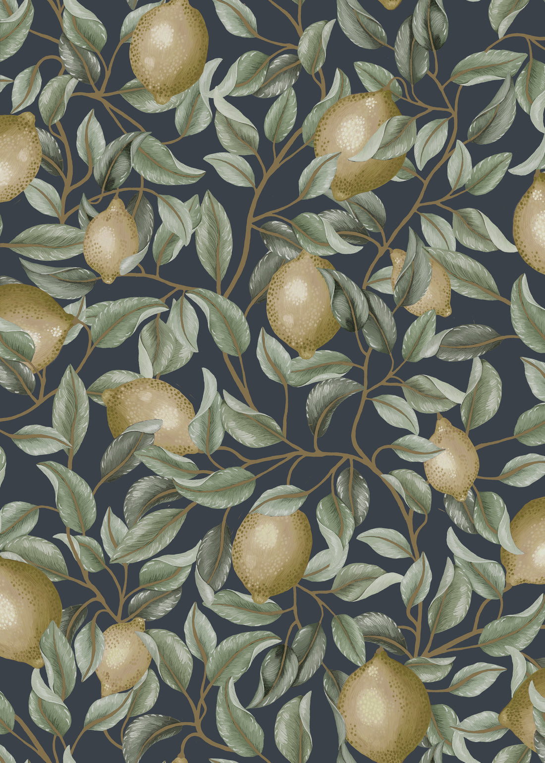 Lemon Trees Wallpaper - Midnight Blue - Summer Gray

