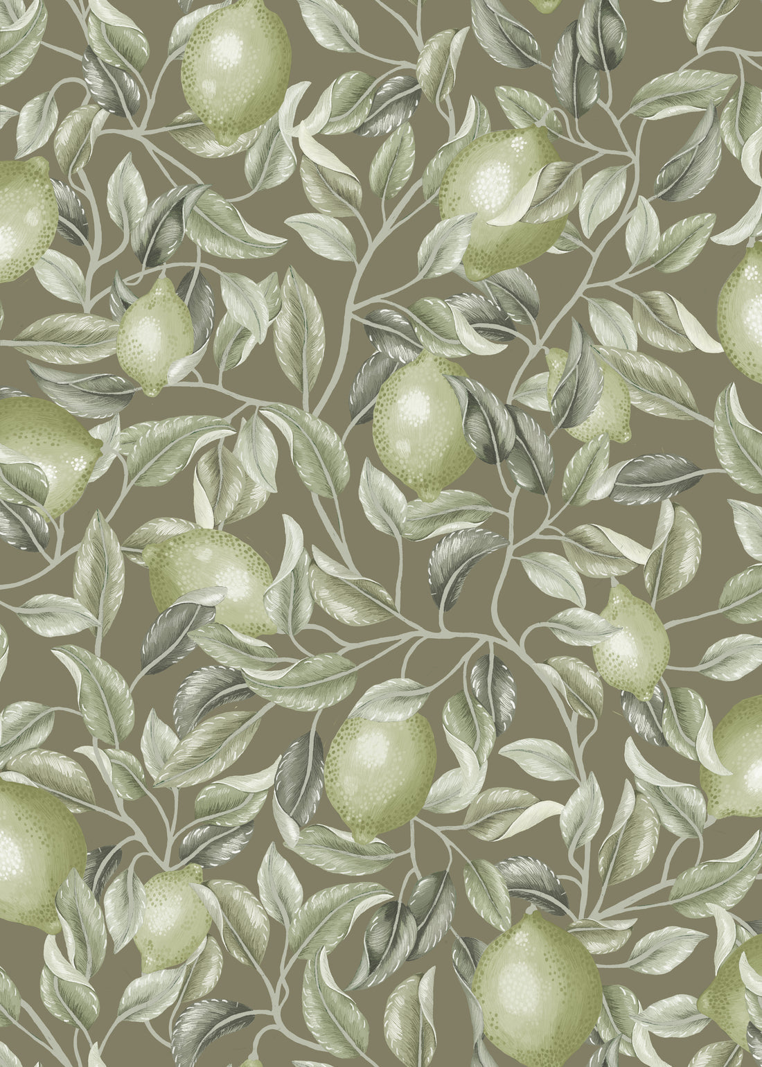 Lemon Trees Wallpaper - Olive Green - Summer Gray

