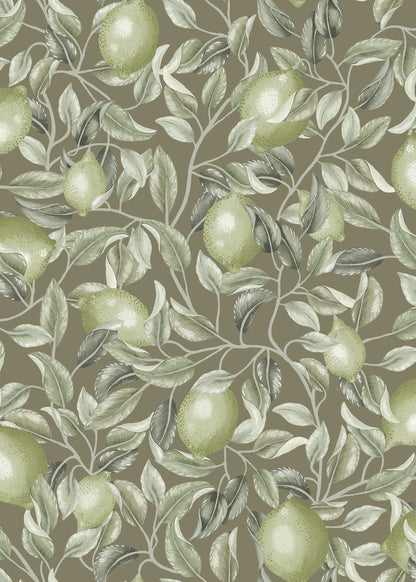Lemon Trees Wallpaper - Olive Green - Summer Gray
