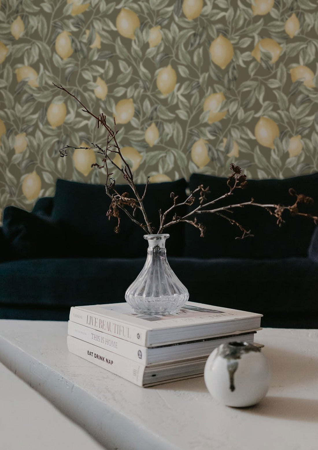 Lemon Trees Wallpaper - Sage Green - Summer Gray

