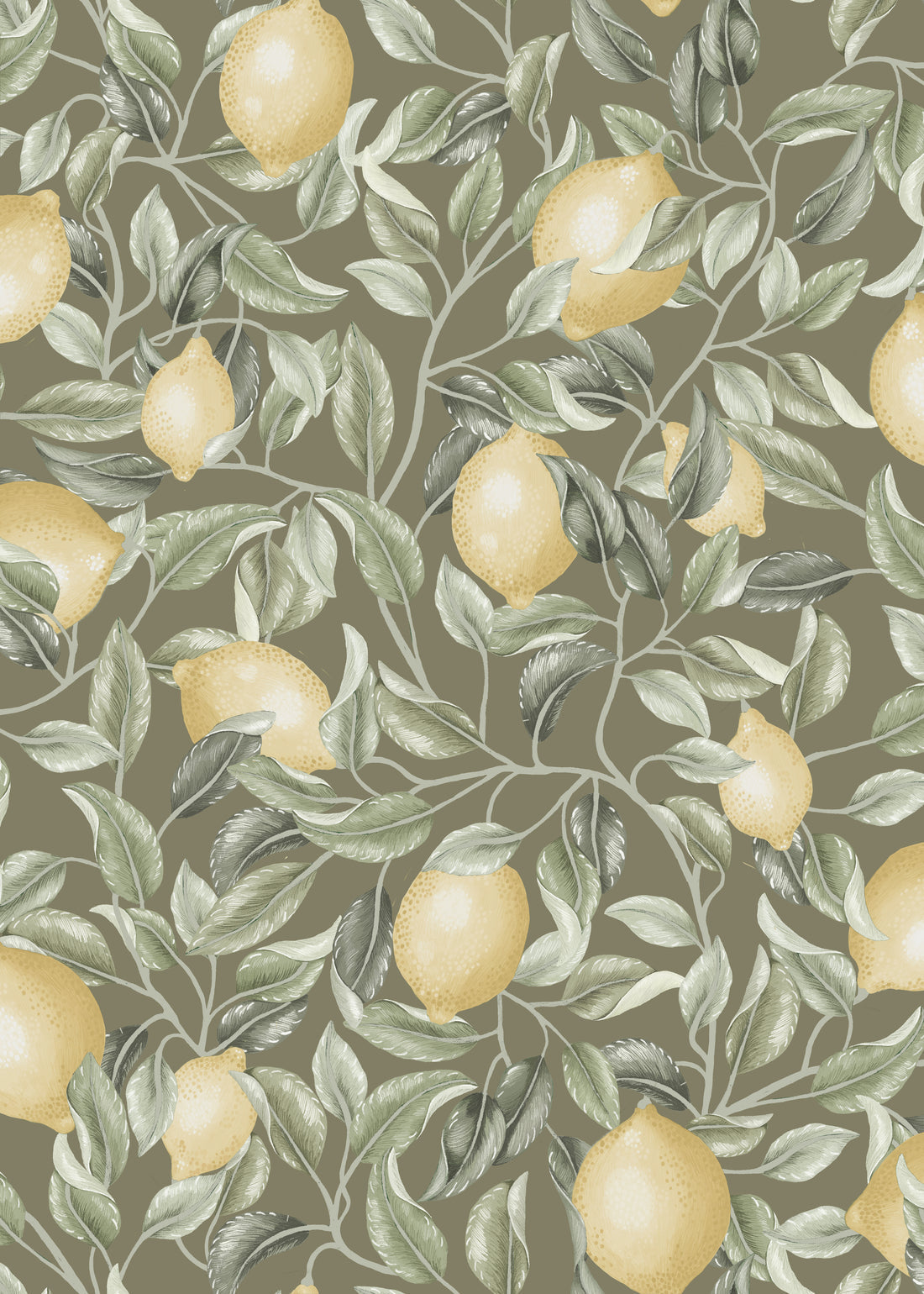 Lemon Trees Wallpaper - Sage Green - Summer Gray
