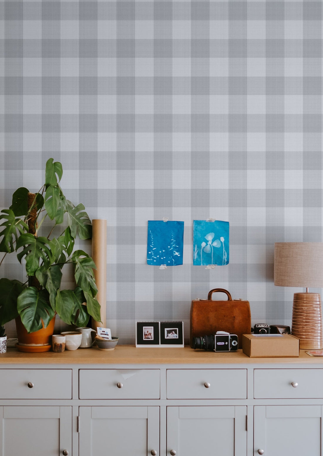 Linen Checks Wallpaper - Gray - Summer Gray
