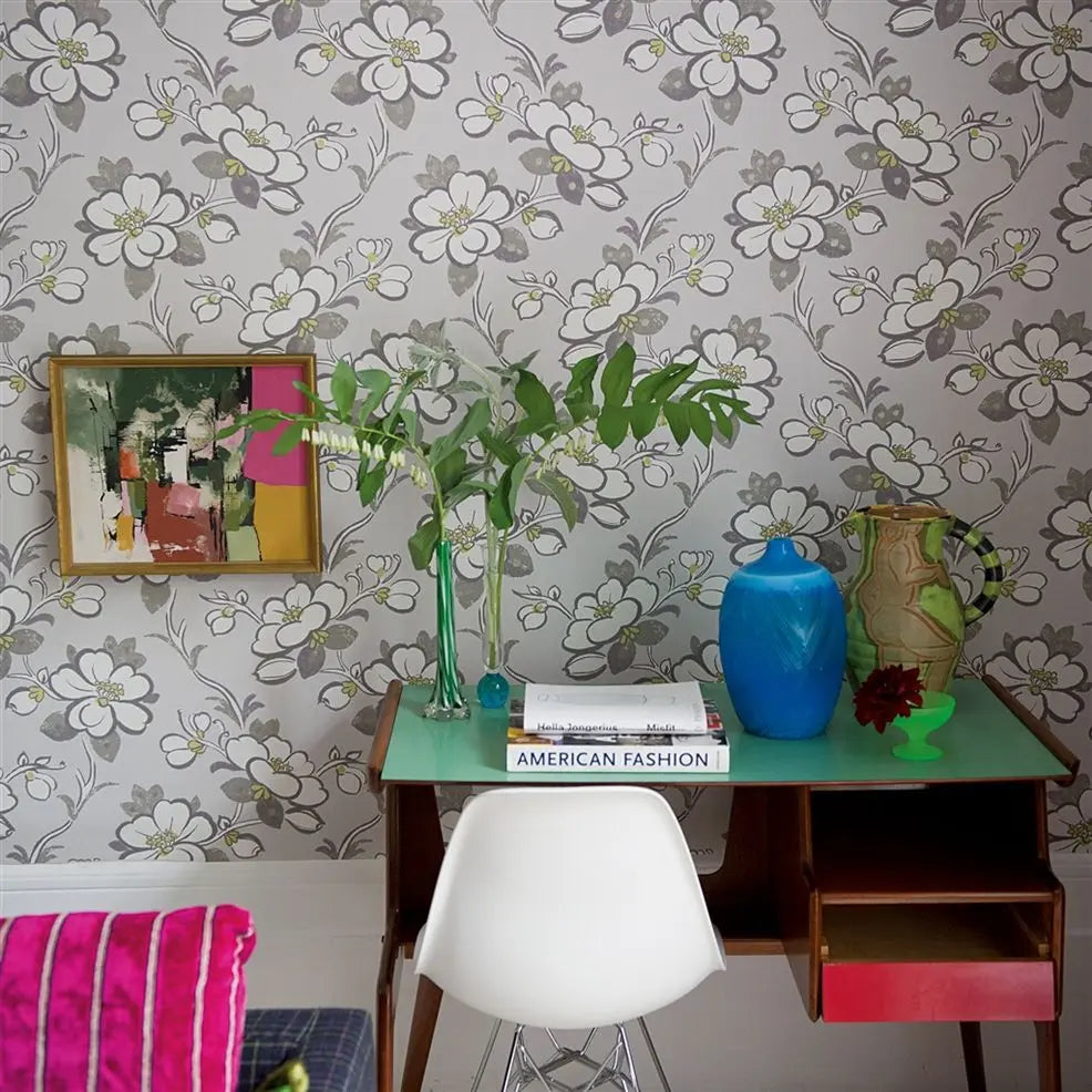 Lotus Flower Wallpaper - Slate - P571/03 - Designers Guild