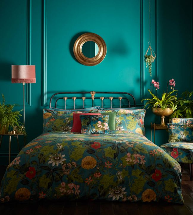 Passiflora Cushion - Blue - Clarke & Clarke