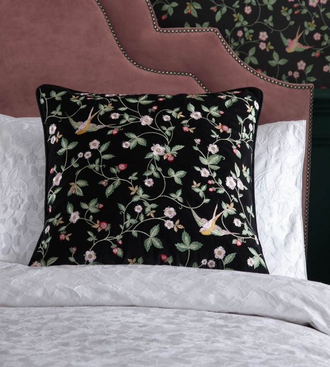 Wild Strawberry Cushion - Black - Clarke & Clarke