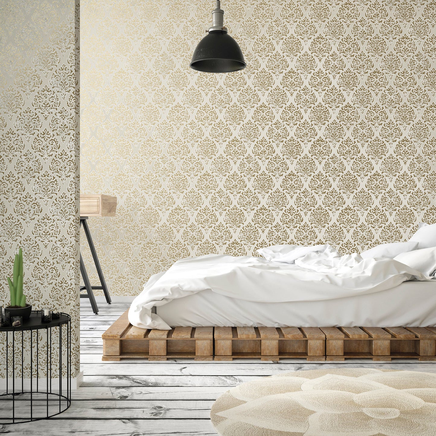 Lustre Modern Damask Wallpaper