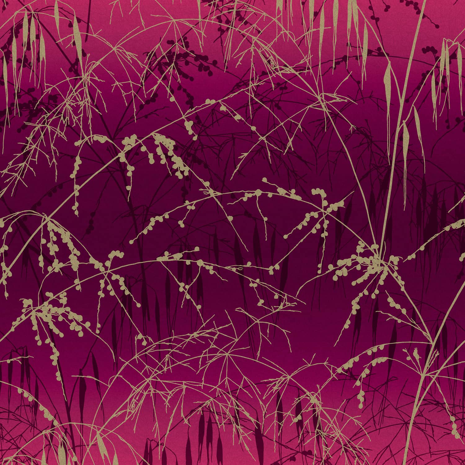 Meadow Grass Wallpaper - Damson & Soft Gold - Clarissa Hulse