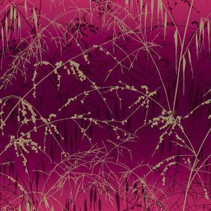 Meadow Grass Wallpaper - Damson & Soft Gold - Clarissa Hulse