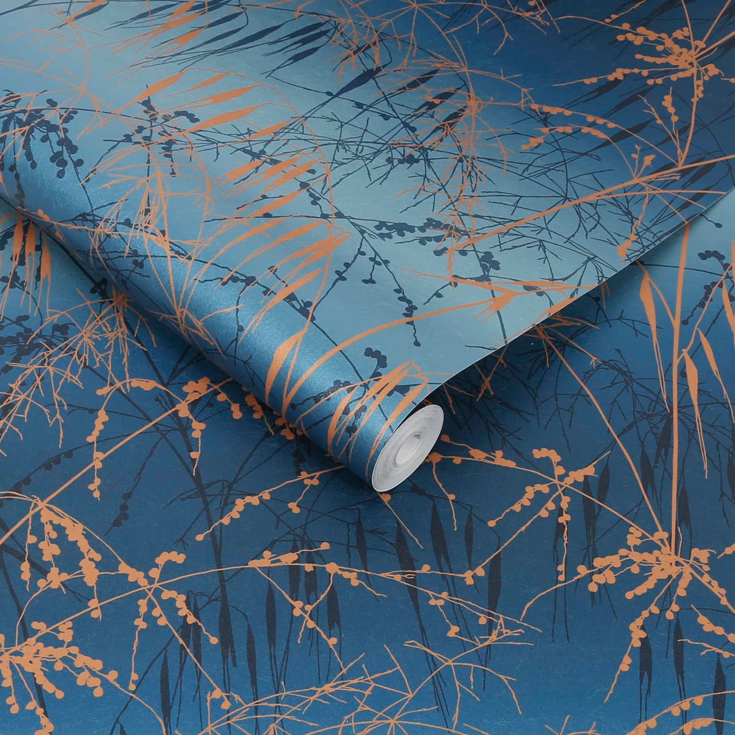 Meadow Grass Wallpaper - French Navy & Copper - Clarissa Hulse