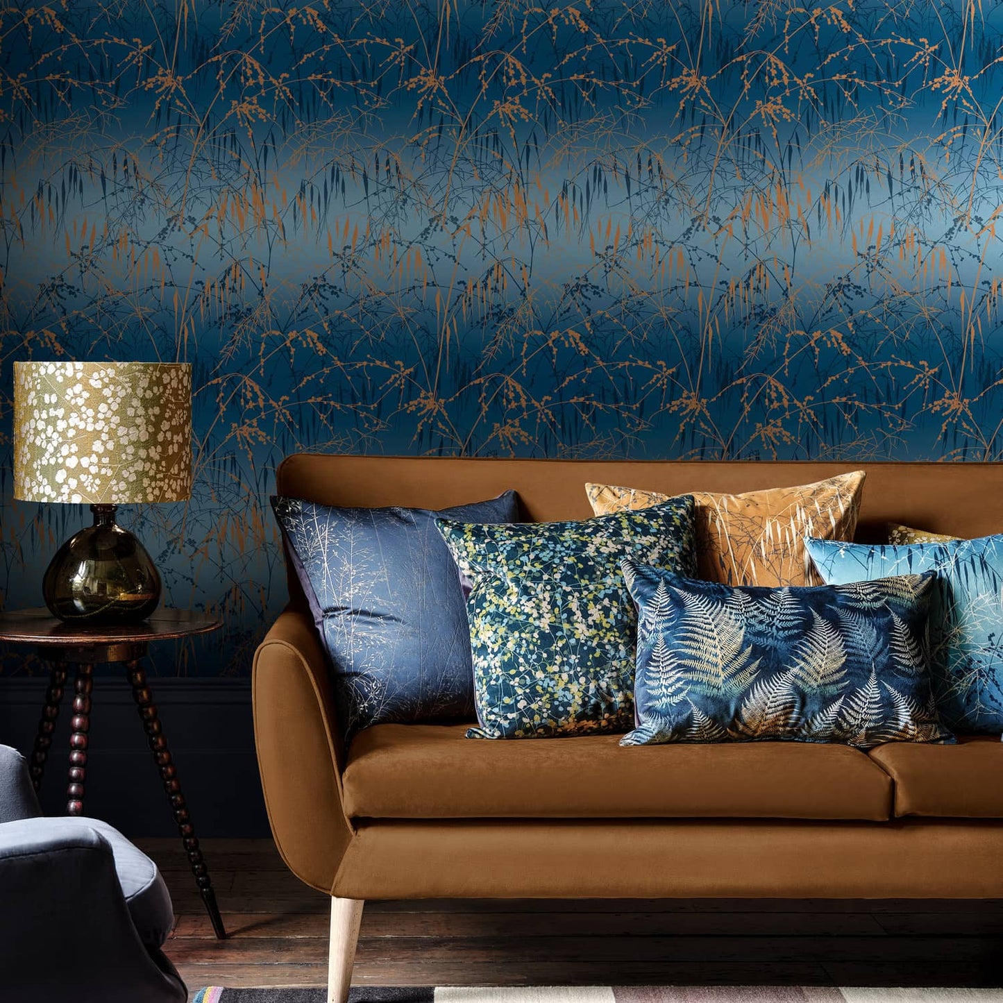 Meadow Grass Wallpaper - French Navy & Copper - Clarissa Hulse