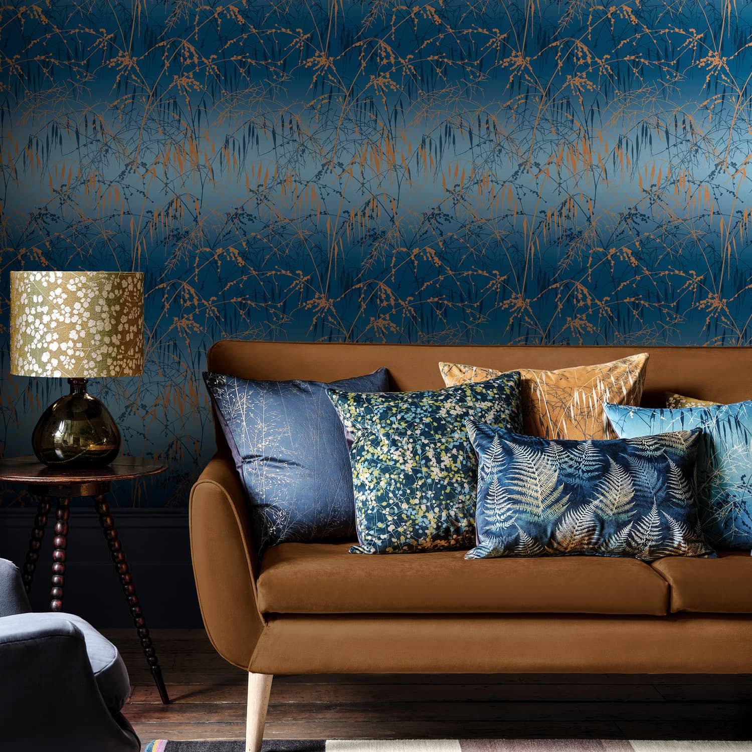 Meadow Grass Wallpaper - French Navy & Copper - Clarissa Hulse