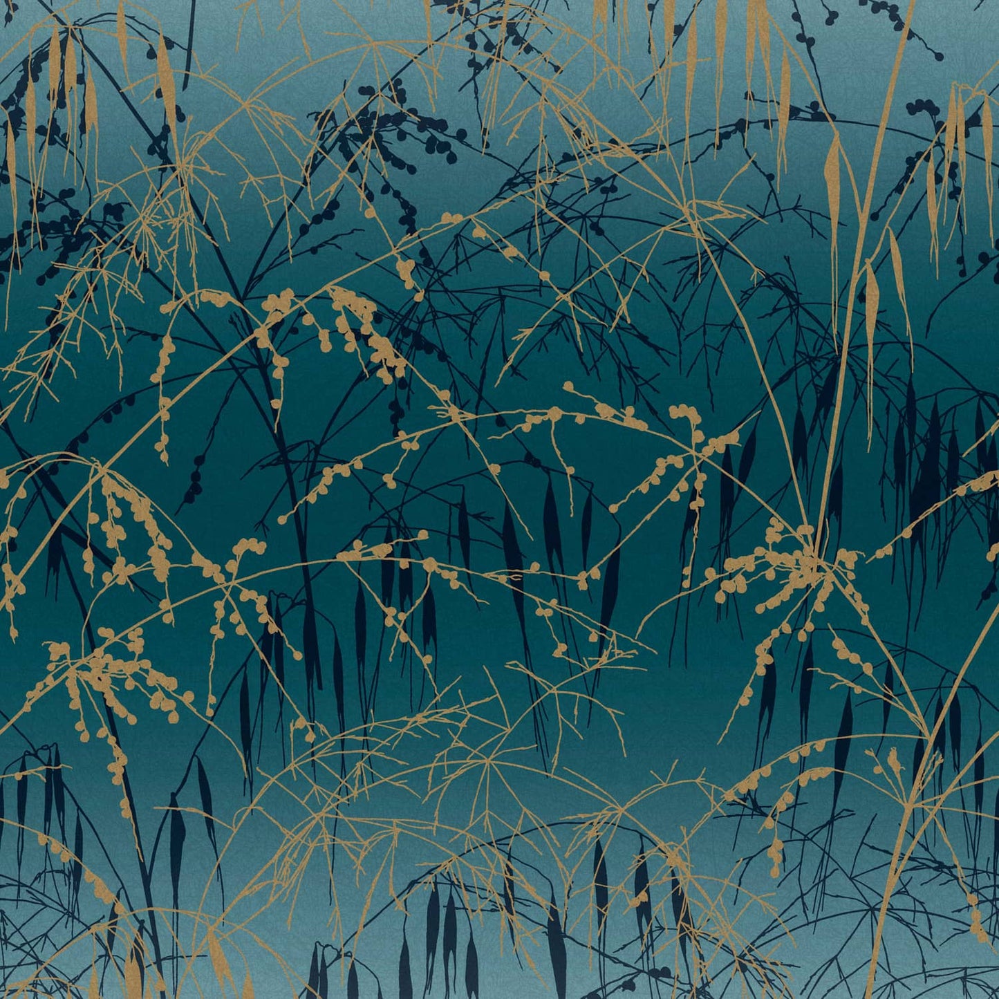 Meadow Grass Wallpaper - Teal & Soft Gold - Clarissa Hulse