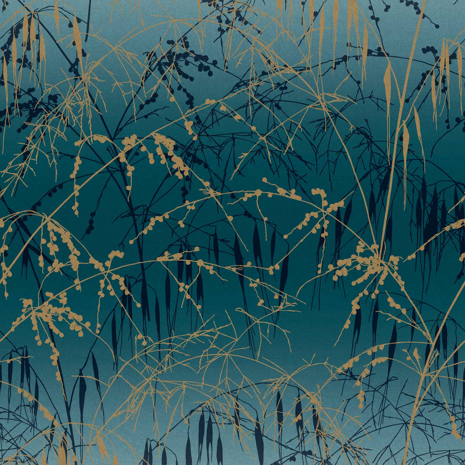 Meadow Grass Wallpaper - Teal & Soft Gold - Clarissa Hulse