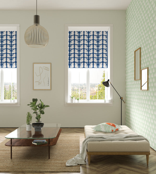 Swim Swam Swan Room Fabric - Denim