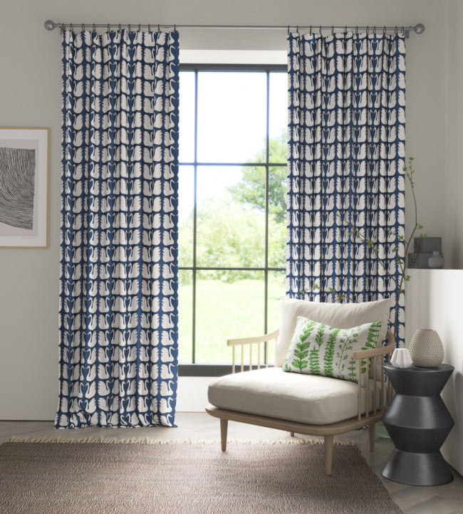 Swim Swam Swan Room Fabric - Denim