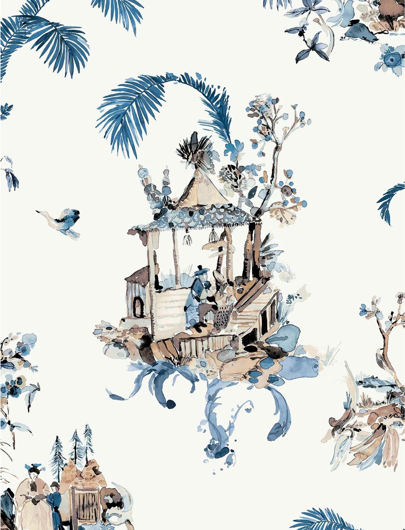 NCW4497-03 - Toile Chinoise Wallpaper - Indigo/ Chocolate - Nina Campbell