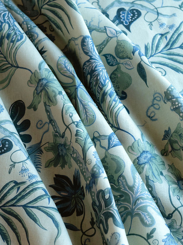 Ophelia Mint Fabric with 100% Linen - Blue - Wear The Walls