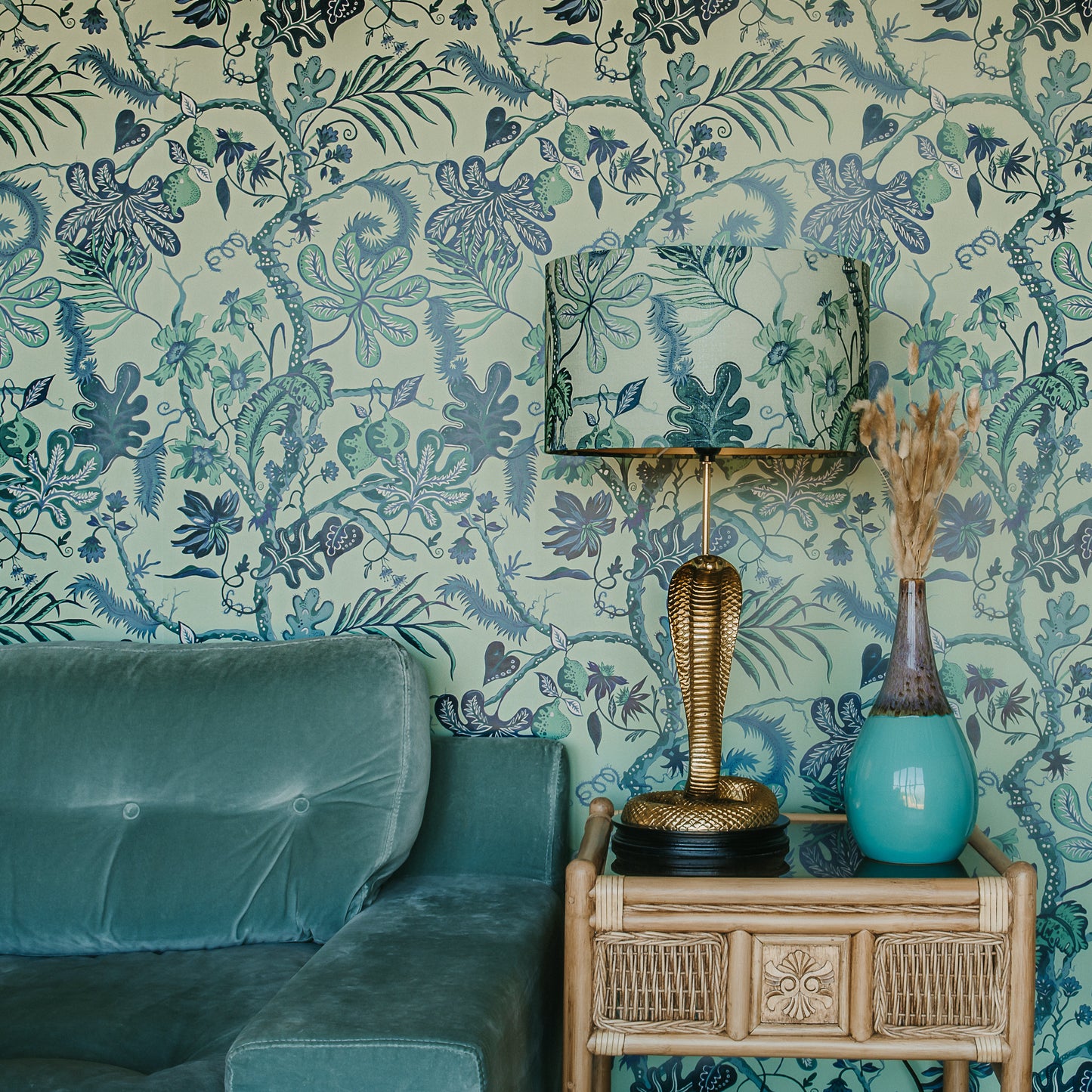Ophelia Mint Fabric with 100% Linen - Blue - Wear The Walls