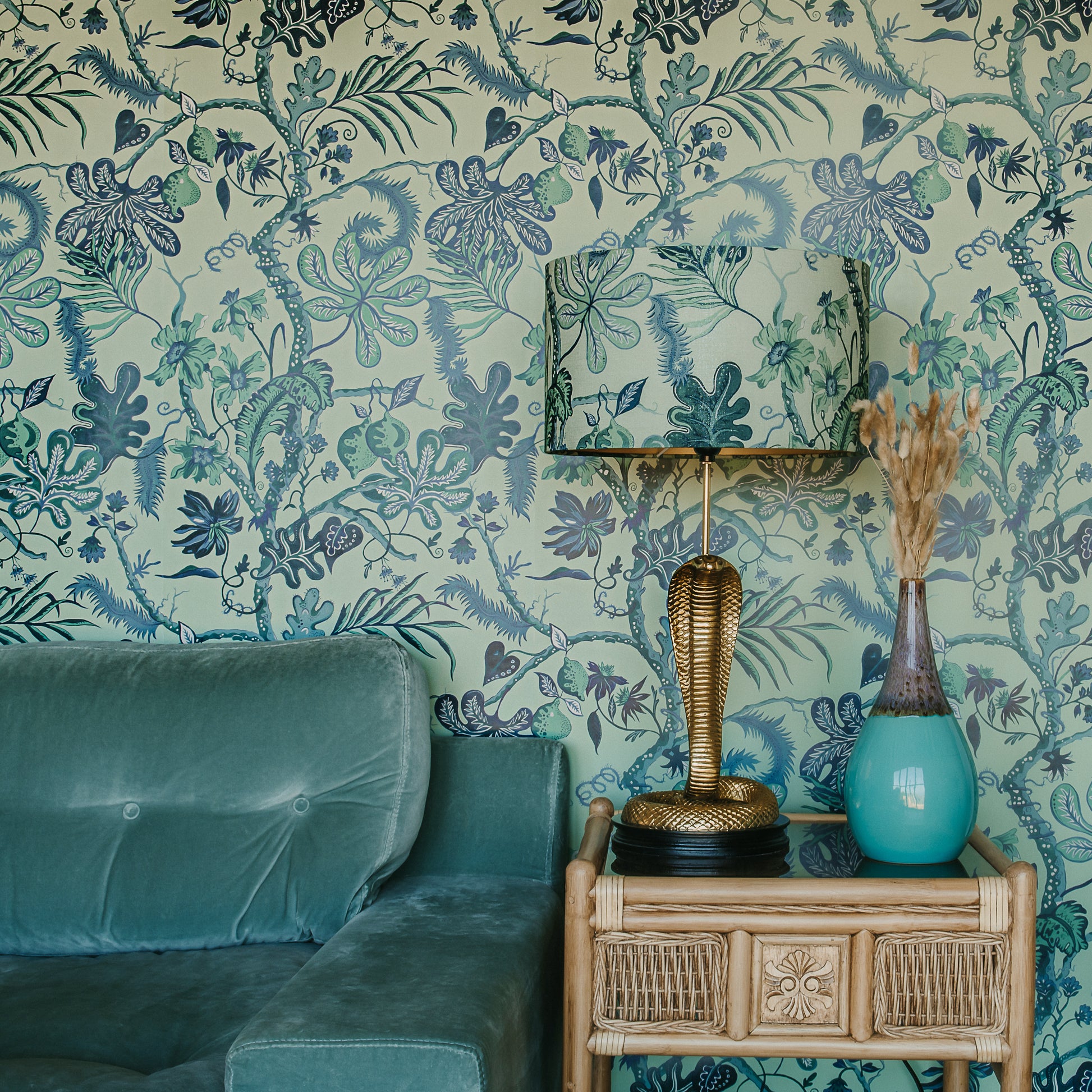 Ophelia Mint Fabric with 100% Linen - Blue - Wear The Walls