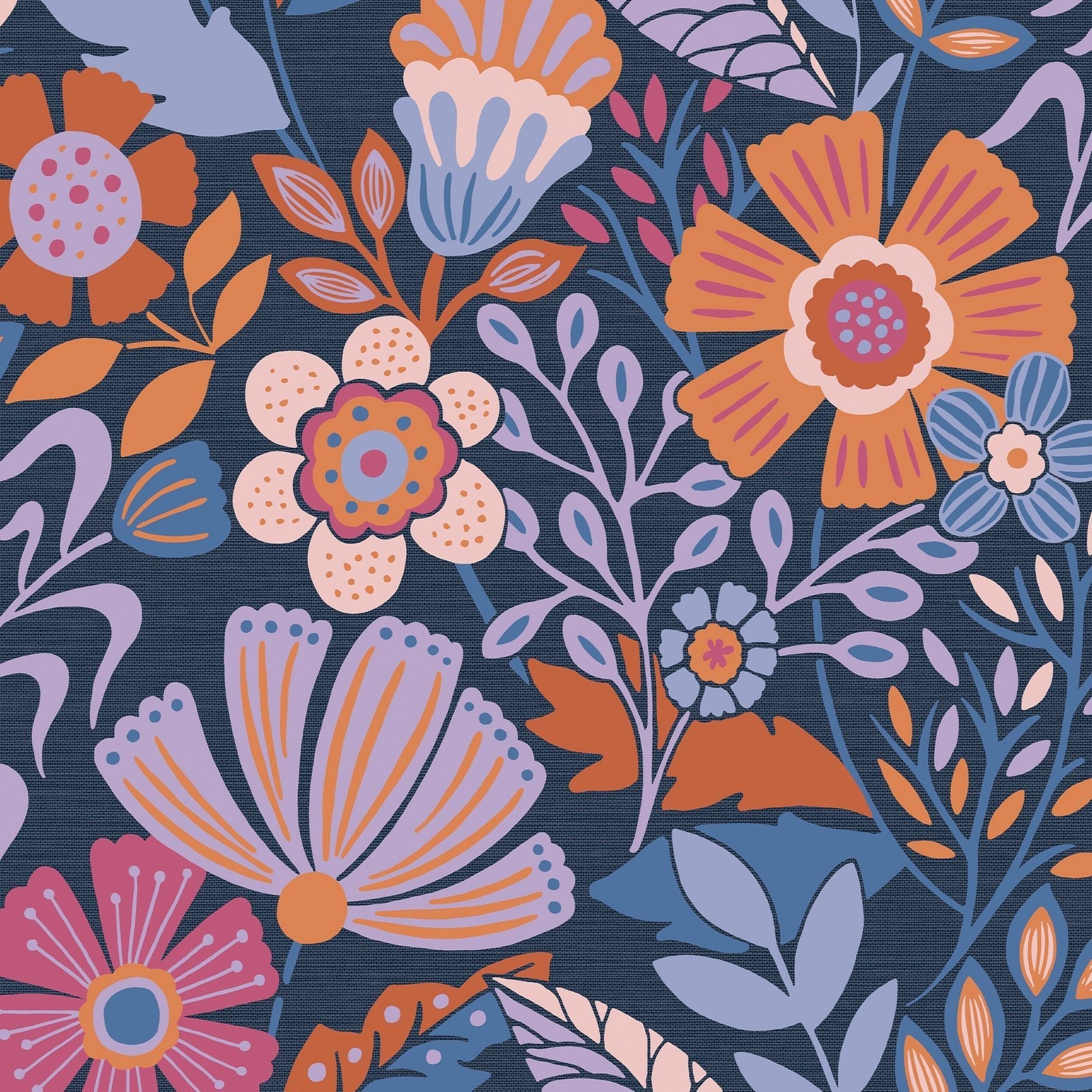 Oopsy Daisy Wallpaper - Blue Lilac Tangerine - Envy