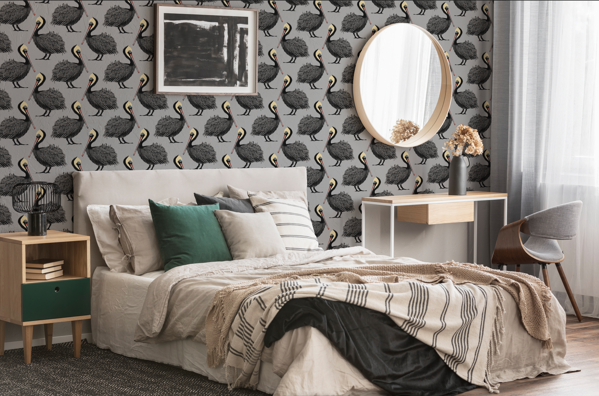 Pelican Wallpaper - Grey - Petronella Hall
