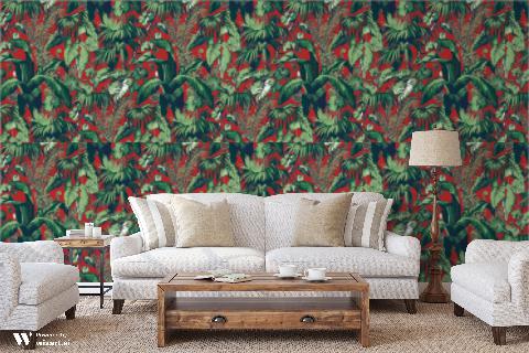 Feuillage Red Wallpaper - Brunschwig & Fils