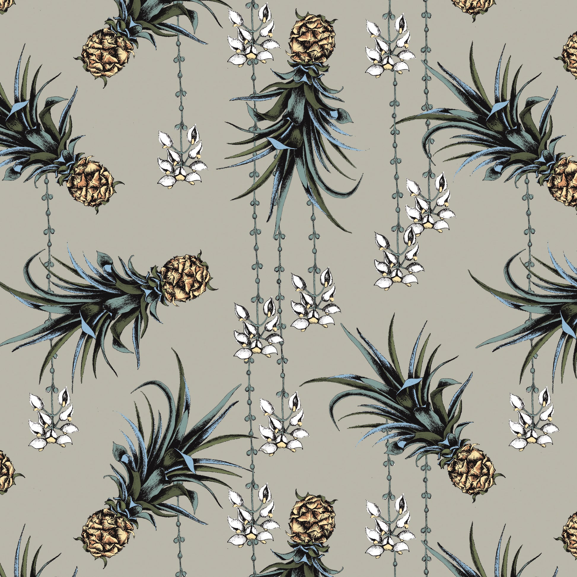 Pineapple And Petals Fabric - Driftwood - Petronella Hall