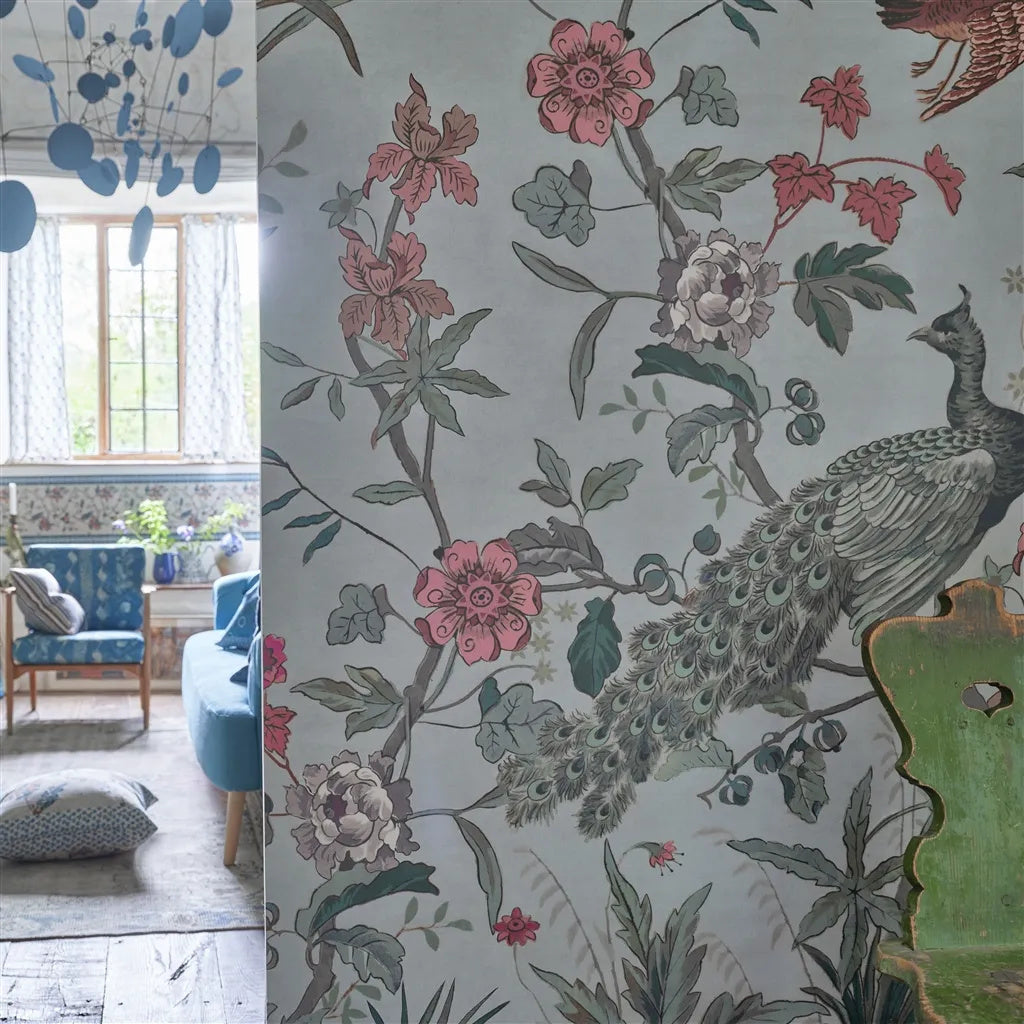 Peacock Toile Scene 1 Wallpaper