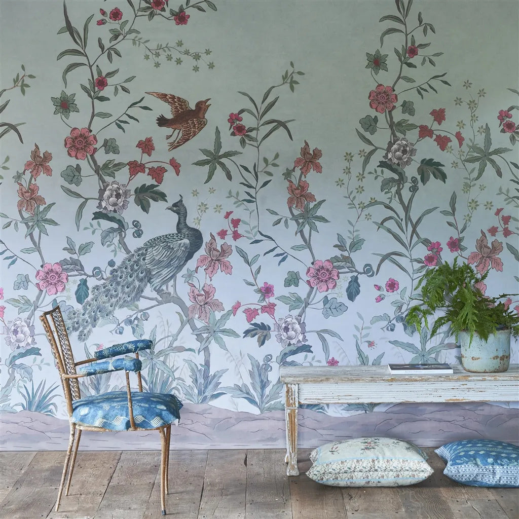 Peacock Toile Scene 1 Wallpaper