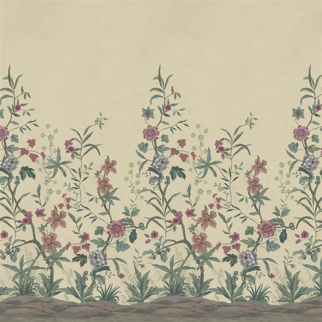 Peacock Toile Scene 2 Wallpaper