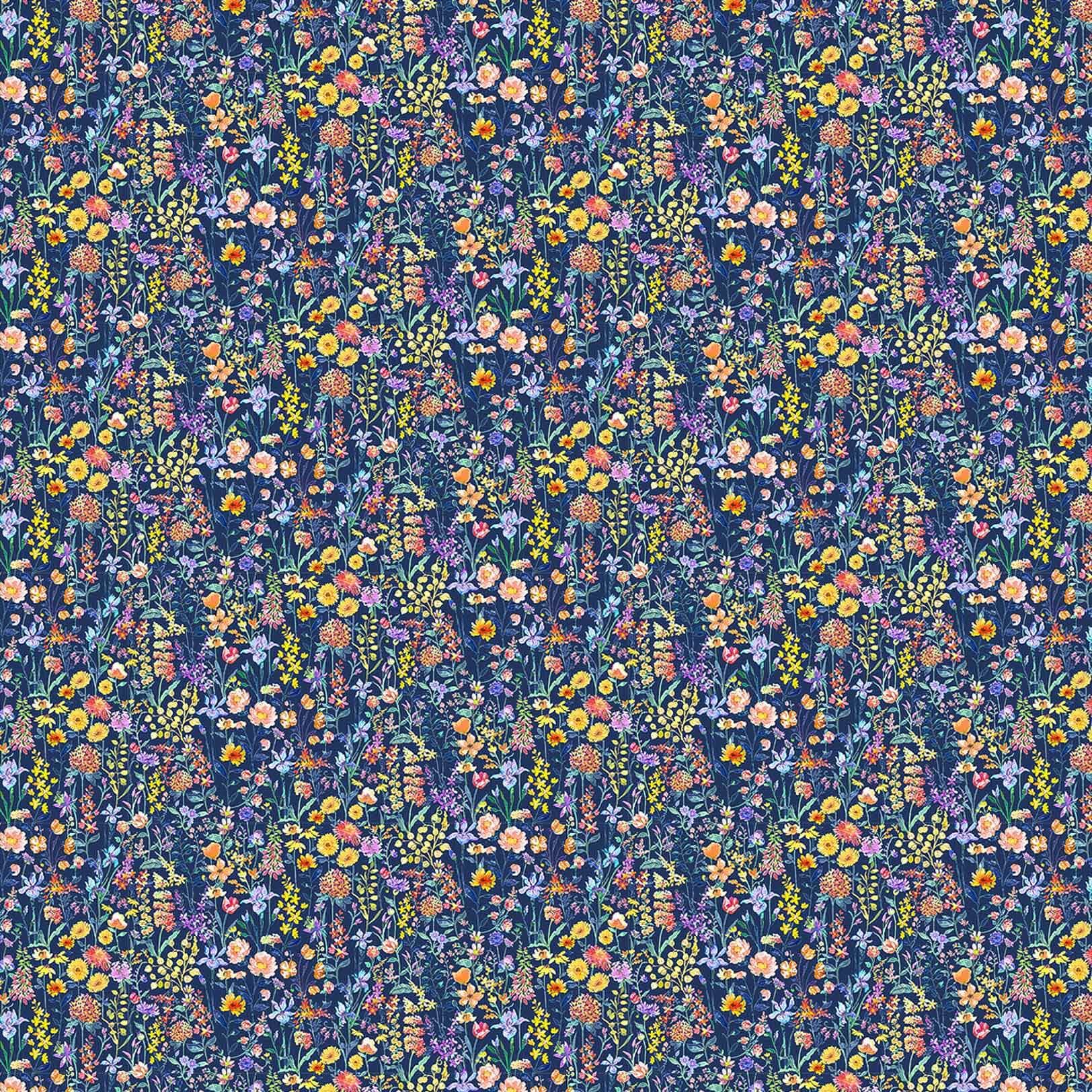 Prado De Flores Papaya Indigo Lomond Pima Lawn Cotton - Dress Fabric