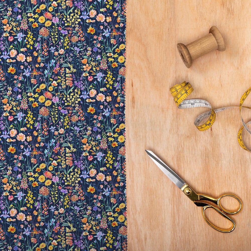 Prado De Flores Papaya Indigo Lomond Pima Lawn Cotton - Dress Fabric