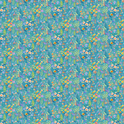 Prado De Flores Papaya Kingfisher Lomond Pima Lawn Cotton - Dress Fabric